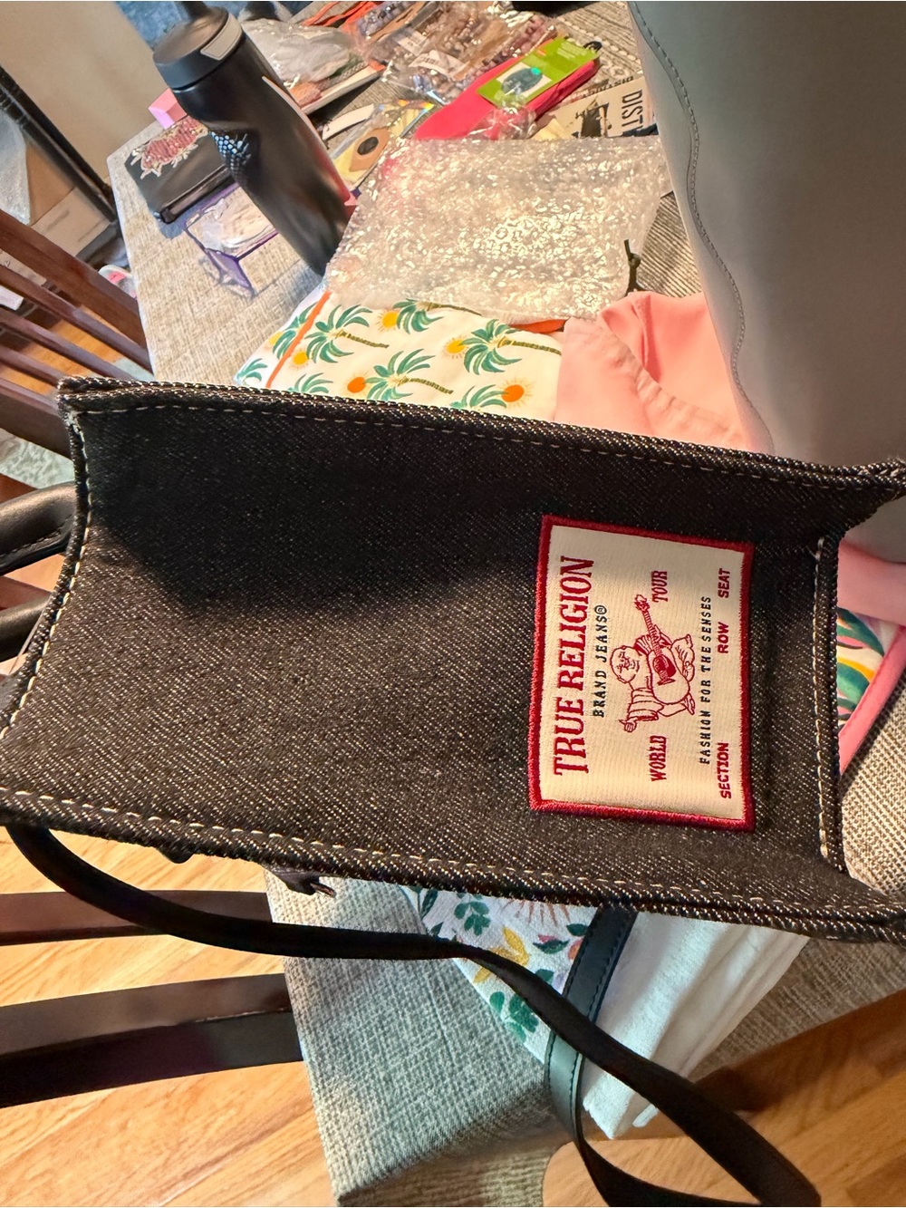 True Religion Black denim Tote with Contrast Stitch Pattern - Picture 8 of 12
